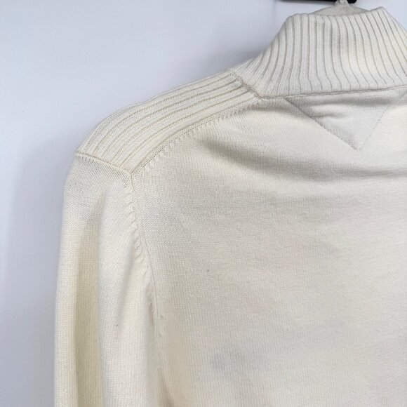 Tommy Hilfiger 1/4 quarter zip sweater spell out cotton men’s size Medium ivory - Picture 9 of 11